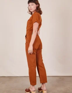 Outlet Short Sleeve Jumpsuit - Burnt Terracotta Short Sleeve Jumpsuits