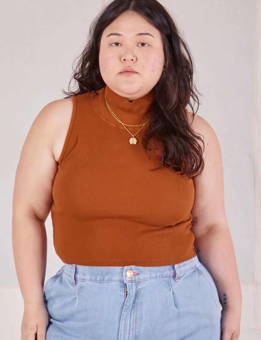 Sale Sleeveless Essential Turtleneck - Burnt Terracotta Turtlenecks|Turtlenecks