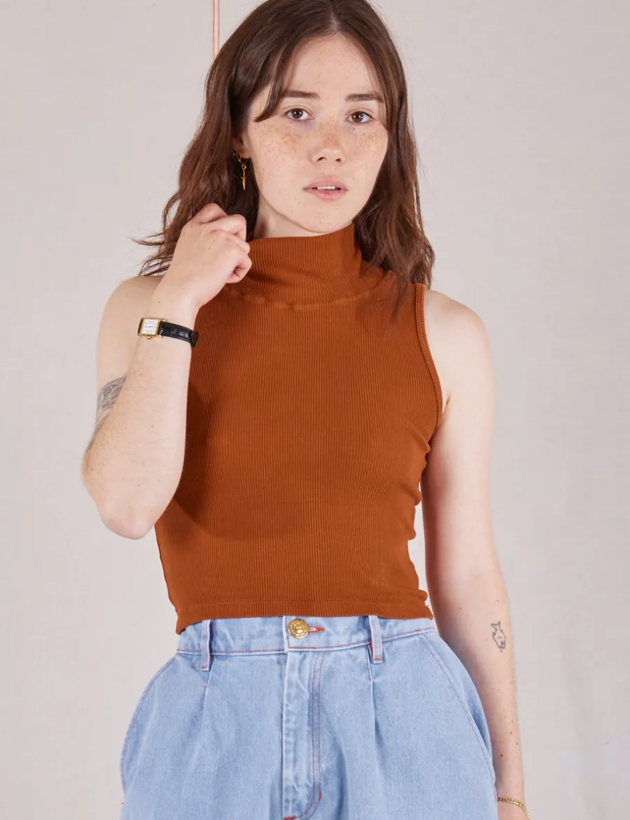 Sale Sleeveless Essential Turtleneck - Burnt Terracotta Turtlenecks|Turtlenecks