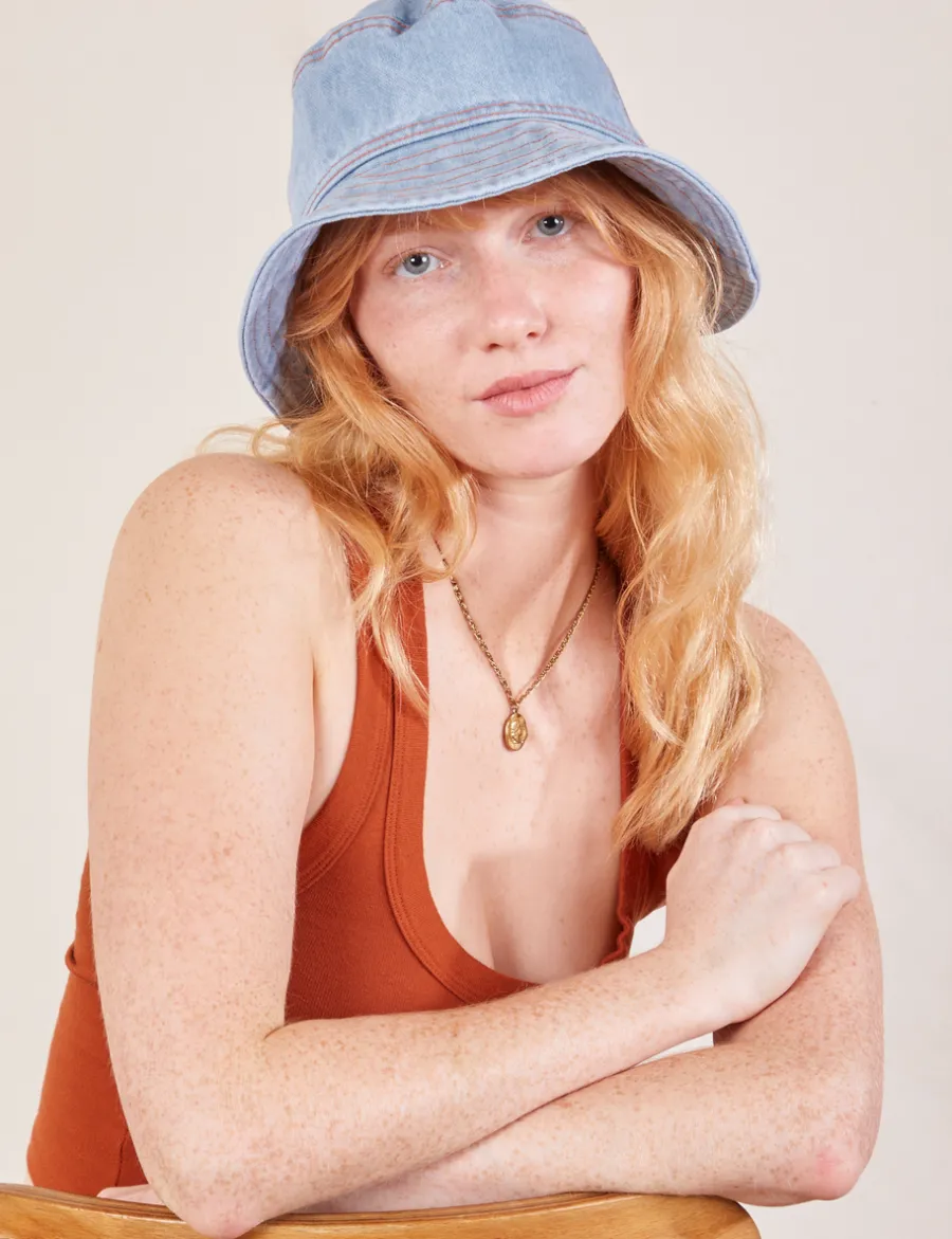Fashion Wide Brim Bucket Hats - Indigo Denim Hats|Denim